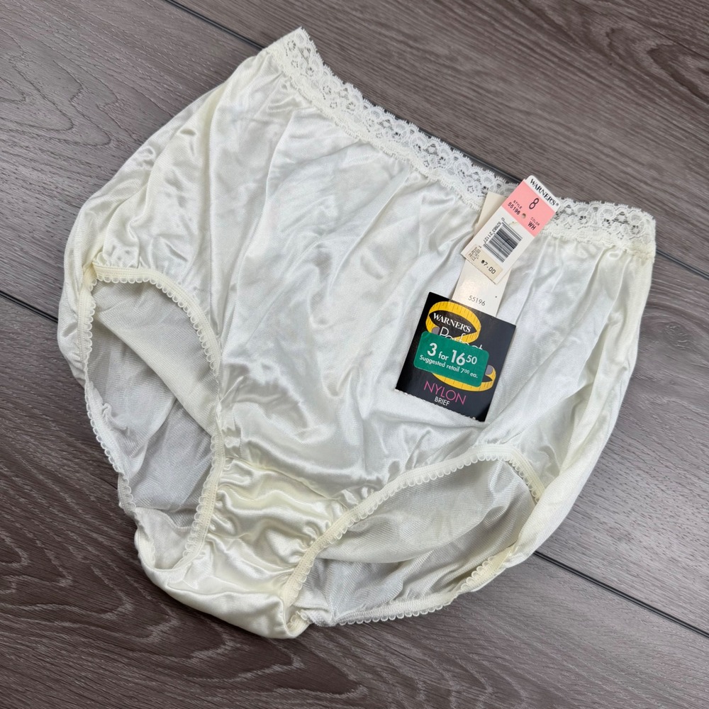 Warners Womens Perfect Measure Nylon Brief Lace Trim White Size 8 55196